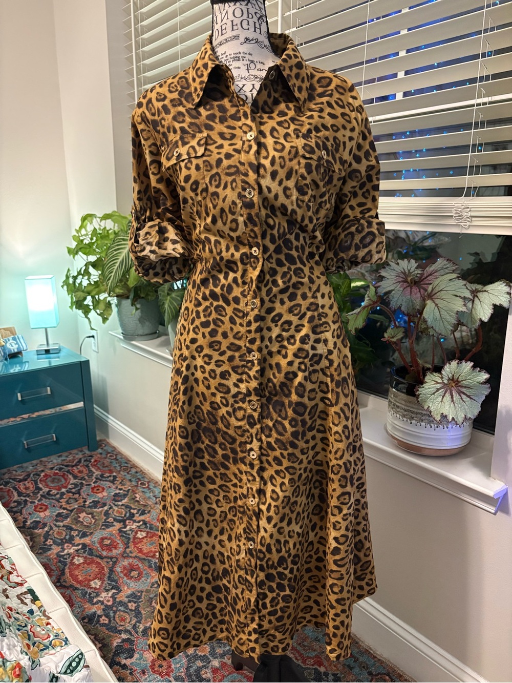 Anne Klein Leopard-Print Maxi Shirt Dress in Brown and Black